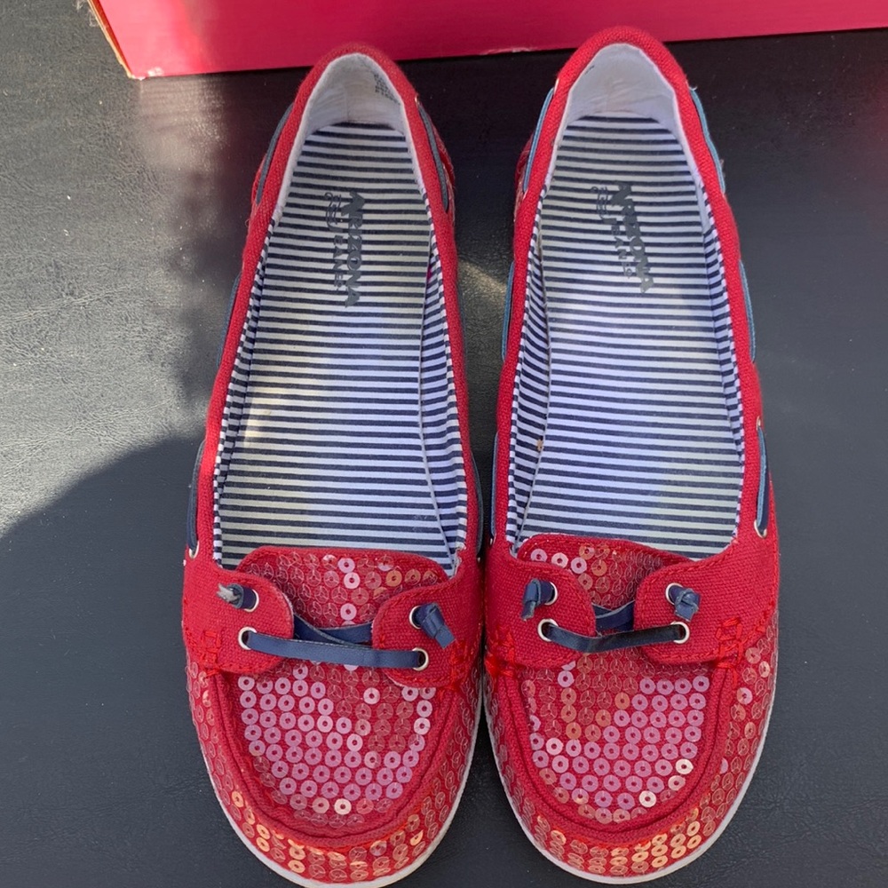 Red and blue loafers